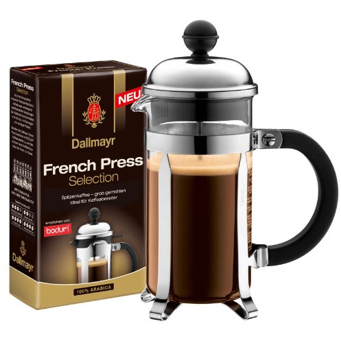 Bodum Chambord Kaffeebereiter (3 Tassen) und Dallmayr Kaffee French Press Selection, gemahlen (250 g), 1er Pack