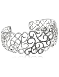 Sterling Silver Black Diamond Accent Filigree Cuff Bracelet