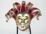 VENETIAN JOLLY JESTER MASK - RED WITH MUSIC NOTES