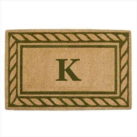 Nedia Home O2228M Heavy Duty Coir Door Mat Olive Branch Border, Monogram M - 22" x 36"