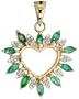 14k Gold 13/16 in. (21mm) tall Fancy Heart Pendant, w/ 1.25 Total Carat Brilliant Cut Diamonds & Marquise Cut Emerald Stones