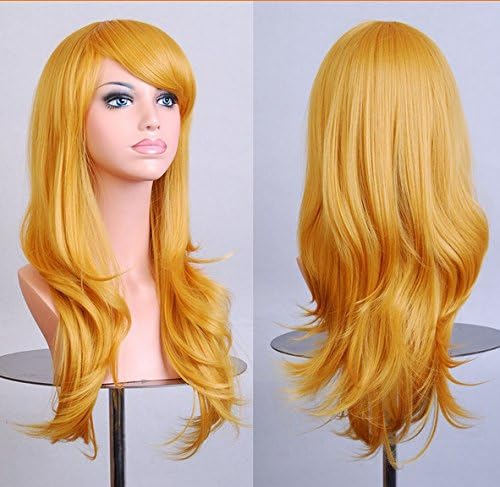 28" Women's Hair Wig New Fashion Long Big Wavy Hair Heat Resistant Wig for Cosplay Party Costume (gold)