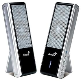 Genius SP-i202U, 2W/6W 2 piece Portable USB Digital Speakers with carry box. 2 watts RMS output power with USB port, 6 watts RMS.
