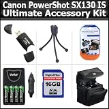 Ultimate Accessory Kit For Canon PowerShot SX130 IS SX130IS Digital Camera Includes 16GB High Speed SD Memory card + USB 2.0 High Speed Card Reader + 4AA High Capacity Rechargeable NIMH Batteries And AC/DC Rapid Charger + Deluxe Carrying Case + LCD Scr