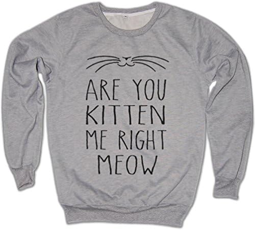 Favorfabrix Women's Are You Kitten Me Right Meow Cat Unisex Grey Sweater Pullover Small
