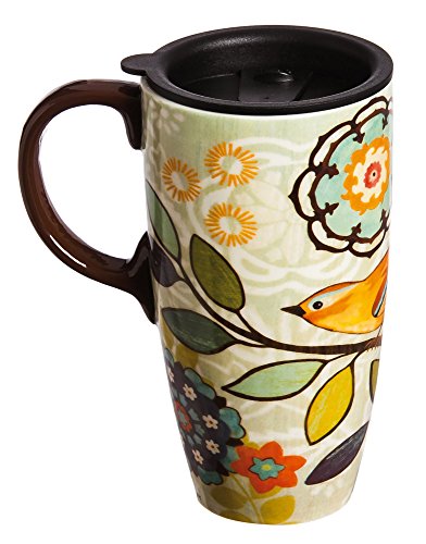 Bird and Flower Bliss Ceramic Travel Coffee Mug 17oz