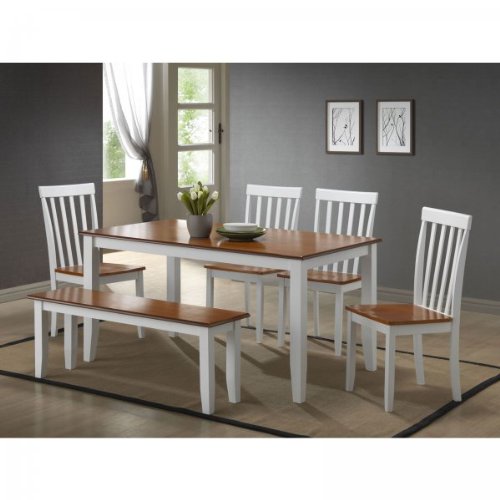 Boraam 22034 6Piece Bloomington Dining Room Set, White/Honey Oak kilapumi