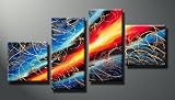 Modern Abstract Oil Painting on Canvas Stretched Framed with Wooden Frame - Bright
