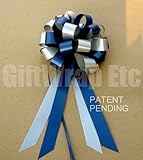 Navy Blue and Silver Wedding Pew Pull Bows - 8" Wide, Set of 6