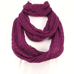 Soft Thin Knit Chain Circle Loop Eternity Scarf Purple
