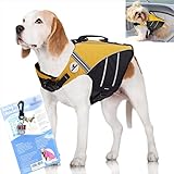 SeaDog Pro Dog Life Jacket (M) with Clip-On Water Activated LED Safety Strobe - Quick Release Doggy Life Preserver - High Quality Adjustable Pet Life Vest. Tough Hi-Vis Nylon - Reflective Trim, Strong Grab Handle -Best Dog Flotation Vest on Amazon