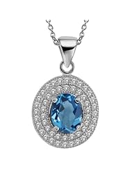 3.81 Ct Natural Oval Swiss Blue Topaz 925 Sterling Silver Pendant 18 Inch Chain