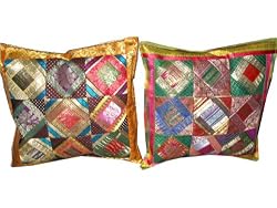 Thanks Giving-2 Hot Pink Green Sari Zari Borders Toss Pillow Cushion Covers