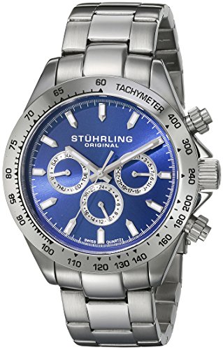 Stuhrling Original Men s 564.03 Concorso Raceway Quartz Tachymeter Day and Date Stainless Steel Watch