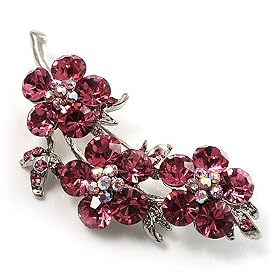 Swarovski Crystal Floral Brooch (Silver&Pink)