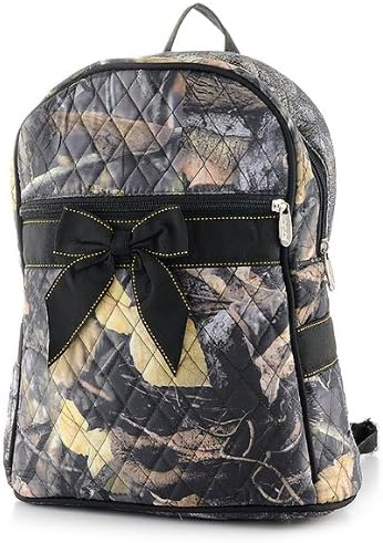 LarLar Oliff Quilted Camo Print Large Zippered Backpack (Black)