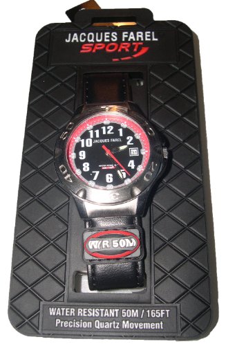Jacques Farel Sport Armbanduhr mit Lederband schwarz