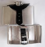 Mens Leather Strap Liquor Flask Metal Belt Buckle