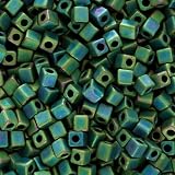 Miyuki 4mm Glass Cube Beads Metallic Teal Iris Matte #2066 10 Grams