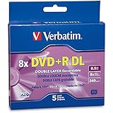 Verbatim DVD+R DL AZO 8.5 GB 8x-10x Branded Double Layer Recordable Disc, 5-Disc Slim Case 95311