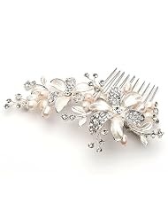 Side Bridal Comb, Wedding Hairpiece with Flowers, Pearls, & Rhinestones 2050 by USABride