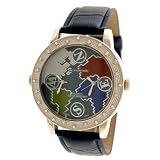 Floating Diamonds Watch, Blingster Iced Out 2 Time Zone World Map Model 5337-2
