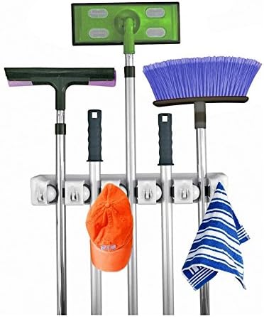 Cangwu Wall Mounted Storage Solutions for Mop and Broom Holder,Baseball Bat Rack,Garage Storage Systems Organizer,Garden Tool Storage,Sports Equipment Holder(5-position)