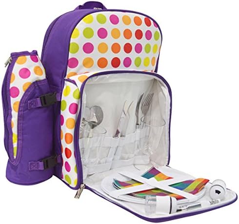 YetCHAN 2 Person Vibrant Insulated Picnic Backpack with Flatware sets (Purple)