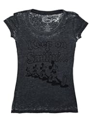 Apparel: Mickey Mouse Keep Smiling Juniors T-shirt (Small, Vintage Black)