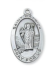 Solid .925 Sterling Silver St. Saint Patrick 1" X 5/8" Pendant w/24" Chain Saint Medal
