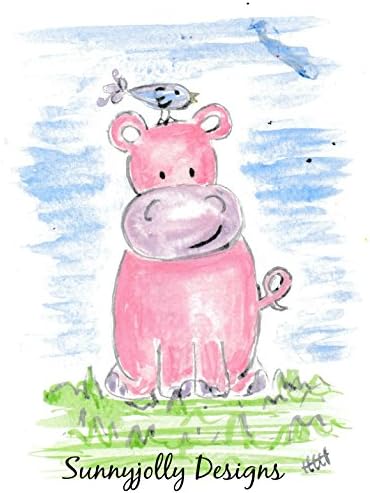 Nursery wall art, baby hippo watercolour print