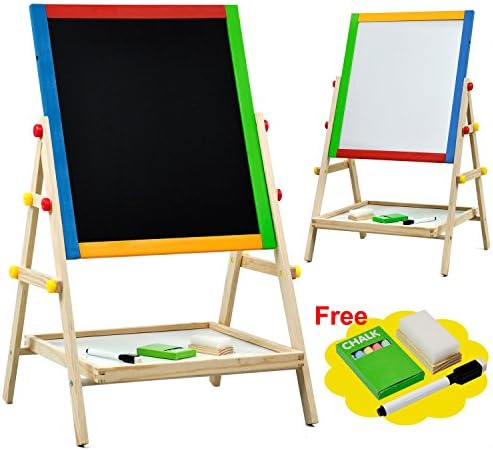 Adjustable Children Kids 2 In 1 Black / White Wooden Easel Chalk Drawing Board FREE GIFTS INCLUDED,US Fixed WARRANTY