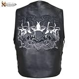 Mens Reflective Evil Triple Flaming Skulls Design Motorcycle Side Lace Leather Vest - Size : 2XL