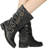 Pleasant05 Buckled Mid Calf Riding Boots BLACK