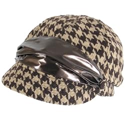 New Houndstooth Crinkle Newsboy Driver Cabby Cap Hat * Brown w/ Brown Band * Small / Medium