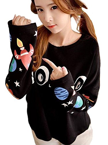 【MIKA&MAYA】 ポップ Tシャツ 長袖 ロンT プリント シャツ レディース 黒