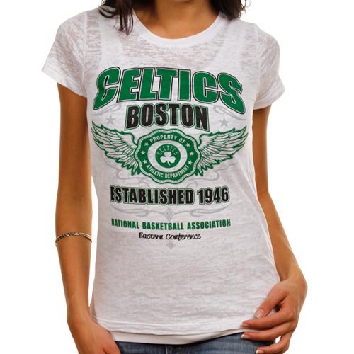 Boston Celtics Ladies Established Tradition Burnout T-Shirt - White (Medium)