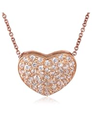 Rose Goldtone Finish Silver Cubic Zirconia Pave Heart Pendant Necklace, 18"