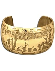 14K Yellow Gold Western Range Moose Bracelet. Made in USA.