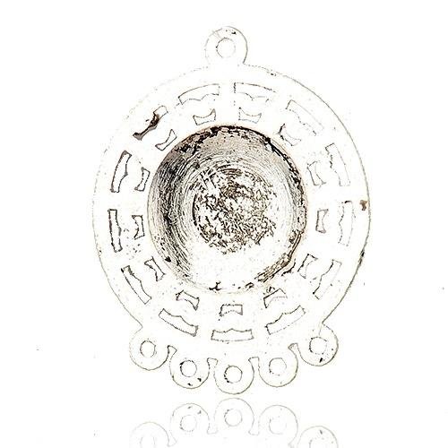 Pandahall 10 Pcs Alloy Resin Chandelier Component Links, Flat Found, Antique Silver, OrangeRed, 39x31x7.5mm, Hole: 2mm