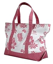 CANVAS TOTE BAG - PINK - HIBISCUS & PALM TREES BEACH BAG