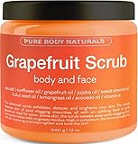 Grapefruit Scrub for Face and Body - Facial Scrub Exfoliator Cleans Acne-Prone Pores and Brightens Complexion - Body Exfoliator Detoxes and Protects Skin - With Grapefruit Oil, Sea Salt, and Vitamin E