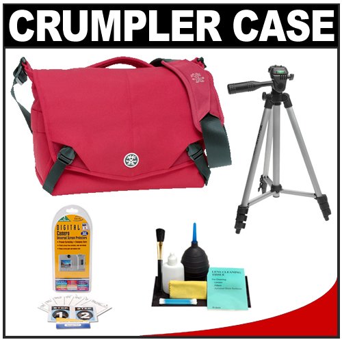 Crumpler 7 Million Dollar Home Photo/Video Camera Messenger Bag/Case (Red/Dark Red) + Tripod + Accessory Kit for Canon Rebel XSi, XS, T1i, T2i, EOS 60D, 50D, 5D, 7D, Nikon D3000, D3100, D5000, D7000, D90, D300s, Olympus Evolt E-5, E-30, E-450, E-620 & Sony Alpha A290, A390, A500, A33, A55, A550Digital SLR Cameras