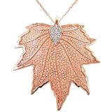10k Rose Gold Plated Sterling Silver 7-Point Diamond Leaf Pendant (1 20cttw)