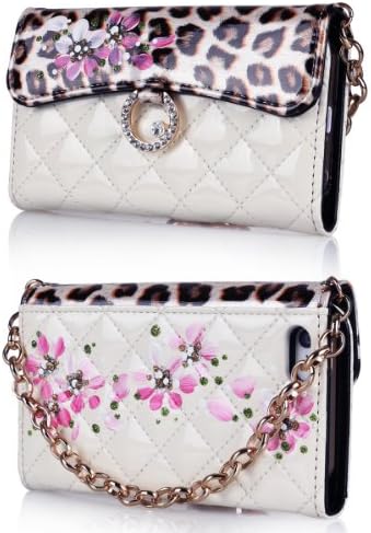 iHand Tyche [Enamel PU Leather] [Clutch] Bling Flower Wallet Case for iPhone 5S / 5 [Retail Package] - Ivory