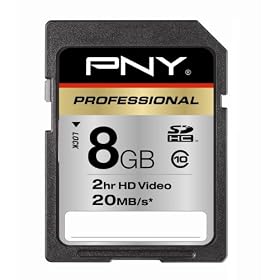 PNY Professional 8 GB Class 10 Hi-Speed SDHC 20MB/s 133x Flash Memory Card P-SDHC8G10-EF (Black)