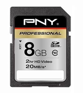 PNY Professional 8 GB Class 10 Hi-Speed SDHC 20MB/s 133x Flash Memory Card P-SDHC8G10-EF (Black)