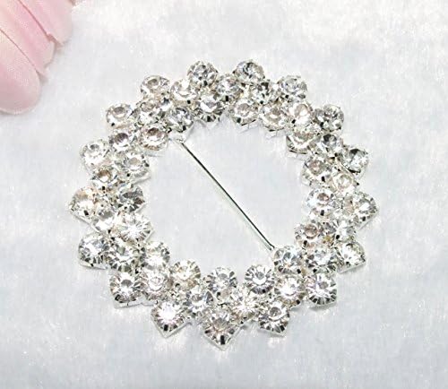10 Pieces 2-1/2 inches 2 Rows Clear Rhinestone Round Buckle Invitation Ribbon Slider Wedding Supply Gift Wrap Hairbow Center