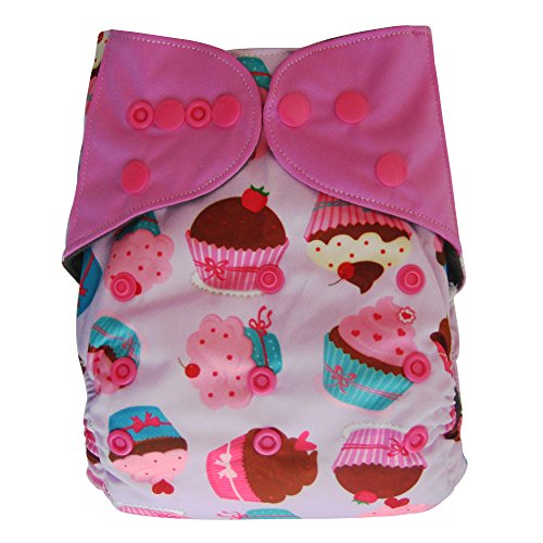 Charcoal Bamboo All In One Cloth Diaper with Pocket, Cupcake