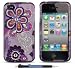 Spot Diamond Rhinestone Purple Violet Flower Design Snap-On Protector Hard Cover Case Compatible for Apple Iphone 4 / 4S (AT&T, VERIZON, SPRINT) + Bonus 1 of New Rubber Grip Translucent Ball Point Pen